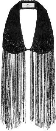 Elisabetta Franchi Tops, Dames, Zwart, S, Satijn, Fringed Sequin Bra