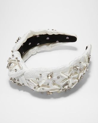 Lele Sadoughi Knotted Pearl Floral Brocade Headband