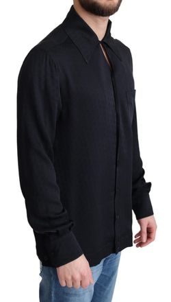 Dolce & Gabbana Mens Black Jacquard Silk Casual Button Down Shirt