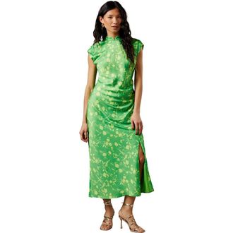Warehouse Crinkle Satin Button Side Midi Dress in Floral at Nordstrom, Size 6