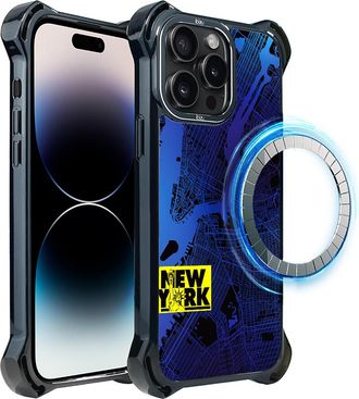 OEM Funda Para Iphone 14 Pro Max Ibizu Dropguard Ultra Con Magsafe, Mapas Del Mundo, Nueva York