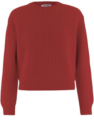 Jil Sander Red Ribbed Knit Wool Sweater