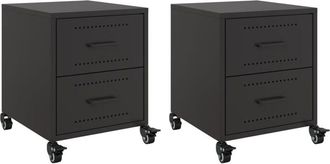 vidaXL Bedside Cabinets 2 pcs Black 36x39x43.5 cm Steel Vidaxl