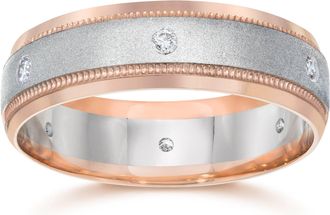 Pompeii3 Diamond Mens Two Tone 14K Rose Gold Wedding Band Size Selectable