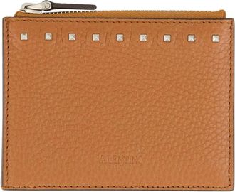 Valentino Garavani Rockstud Card Holder - Heren - Portefeuilles - Bruin - ONE Size - Leer - Accessoires