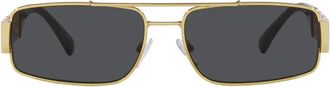 Versace Rechthoekige zonnebril met donkergrijze lenzen en gouden montuur - unisex - Zonnebrillen - Geel - 60 MM - Accessoires