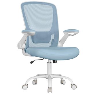 Songmics Silla de oficina de malla con apoyabrazos abatibles de color azul