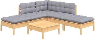 vidaXL Juego De Muebles De Jard&iacute;n 6 Pzas Y Cojines Madera Pino Gris Vidaxl