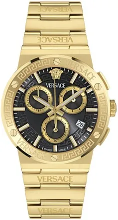 Versace Greca Logo Chronograph Bracelet Watch, 40mm in Ip Yellow Gold/black at Nordstrom