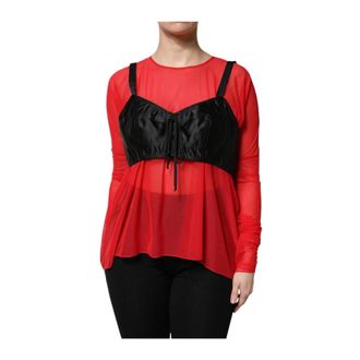 Dolce & Gabbana Tunics, female, Multicolor, Size: S Layered Mesh Top with Satin Corset
