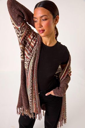 Roman Patterned Fringe Hem Cardigan