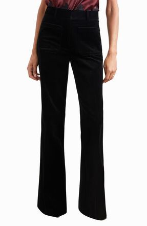 Reiss Myrtle Cotton Velvet Flare Leg Pants in Black at Nordstrom, Size 14 Us