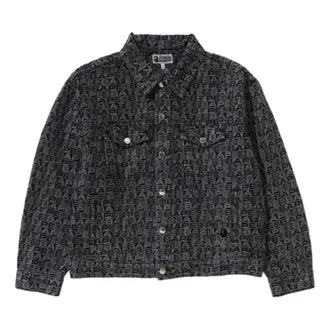 A Bathing Ape Lux Sport Pattern Jacquard 13OZ Denim Trucker Jacket Black 1K80-140-312-BLACK