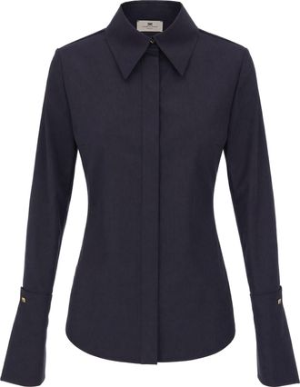 Elisabetta Franchi Navy Blue Flared Cuff Tailored Cotton Shirt