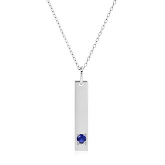 MAX + STONE 14k White Gold Bar Pendant Necklace with 3mm Small Round Gemstone Adjustable Cable Chain 16 Inches to 18 Inches with Spring Ring Clasp