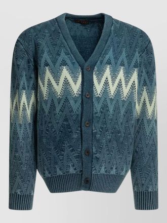 Beams Plus yarn v neck chevron knit cardigan