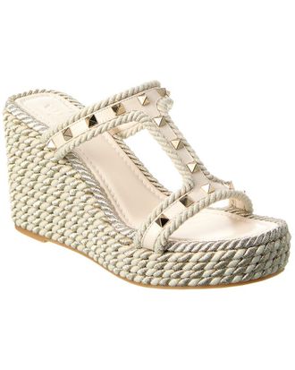 Valentino Rockstud 90 Leather & Rope Wedge Sandal