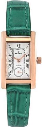 Peugeot Vintage Tank Remote Sweep Leather Watch- 20x35MM in Green at Nordstrom