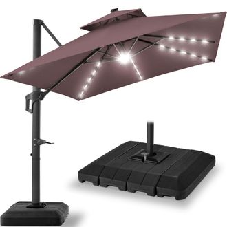Best Choice Products 12x12ft 2-Tier Square Outdoor Solar LED Cantilever Umbrella w/ 360-Rotating Base - Sky Blue