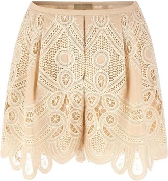 Elie Saab Shorts met hoge taille en macram&eacute; - Dames - Korte Broeken - Beige - S - Leer - Korte Broeken