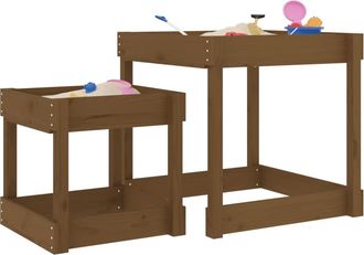 vidaXL Mesas De Arena 2 Uds Madera Maciza De Pino Marr&oacute;n Miel Vidaxl