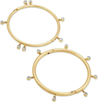 Savvy Cie Jewels SET OF 2 BANGLES WITH WHITE ROUND CZ FRINGE