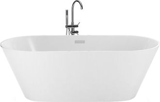 Beliani Ba&ntilde;era De Acr&iacute;lico Blanco Plateado 160 Cm Sanitario Independiente Moderno Havana