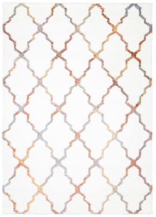 Tapiso Alfombra shaggy blanco multicolor geom&eacute;trico 160 x 220 cm