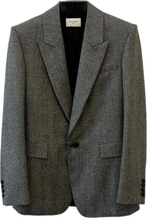 Saint Laurent Prince of Wales Wool Flannel Jacket - male - Saint Laurent - Blazers - Gray - XL - Jackets