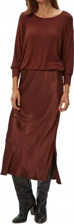 Michael Stars Nadia Mixed Fabric Satin Dress In Espresso