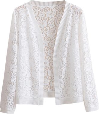 Generic Lace Cardigans For Women Uk Summer Knitted Cardigan Lightweight Lace Shrug Boho Hollow Out Floral Cover Up Plus Size Open Front Mesh Outerwear Elegant