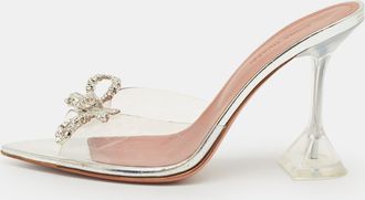 Amina Muaddi Silver Rosie Crystal Embellished Pvc Pointed Toe Sandals