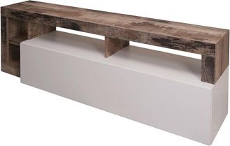 Dmora Mueble de salón con soporte para tv moderno con estantes, Aparador bajo con puerta abatible, Made in Italy, 184x58xh42 cm, Color blanco y pera - Dmora