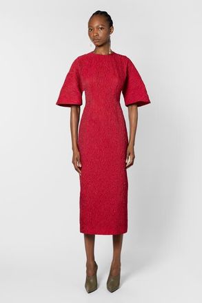 Roksanda Ilincic Falah Cloque Textured Midi Dress in Bennett Red at Nordstrom, Size 10