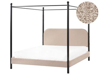 Beliani Cama con dosel de tejido beige 160x200