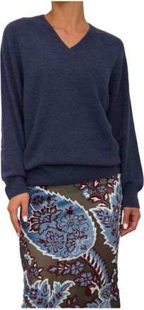 Etro V-hals gebreide top - Dames - Cashmere truien - Blauw - S - Kasjmier - Truien & Vesten