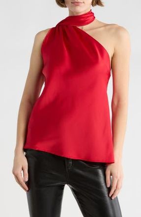 Renee C Scarf Detail One-Shoulder Satin Top in Red at Nordstrom Rack, Size X-Large