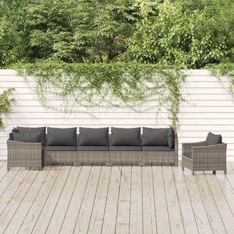 vidaXL Set De Muebles De Jard&iacute;n 7 Pzas Y Cojines Rat&aacute;n Sint&eacute;tico Gris Vidaxl