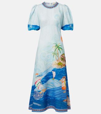 Alemais Al&eacute;mais Printed linen midi dress