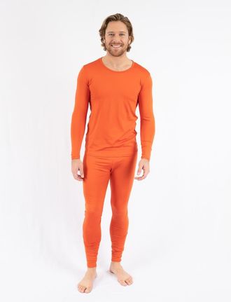 Leveret Mens Two-Piece Thermal Long Sleeve Solid Pajamas in Orange at Nordstrom, Size Xx-Large