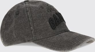 Ganni Cappello da baseball in denim di cotone con ricamo floreale e logo