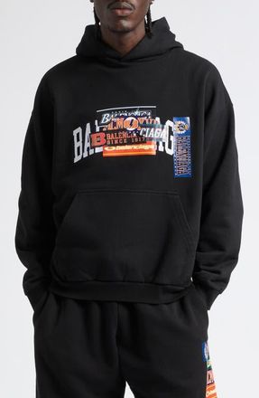 Balenciaga Medium Fit Bumper Stickers Appliqu&eacute; Graphic Hoodie in Black at Nordstrom, Size X-Large