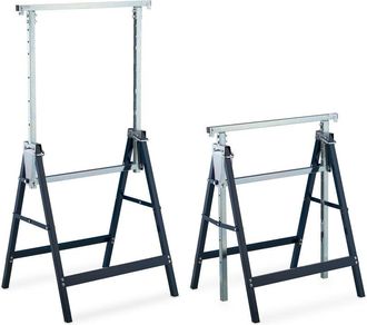 Relaxdays Andamio Caballete, Set De 2, Altura Ajustable, Carga Hasta 200 Kg, Plegable, Taller, Acero, Azul Y Plateado - Relaxdays