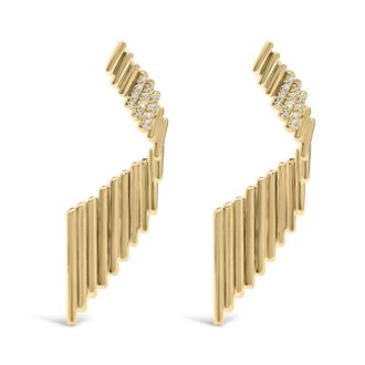 House of Brilliance 14K Yellow Gold Plated.925 Sterling Silver Sculpted Diamond Accent Drop Earrings