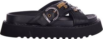 Pinko Woven Black Eco-Leather Sandals With Metallic Accents