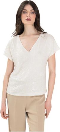 P.A.R.O.S.H. Blusa met korte mouwen van pailletten - Dames - Blouses - Beige - M - Pailletten - Overhemden