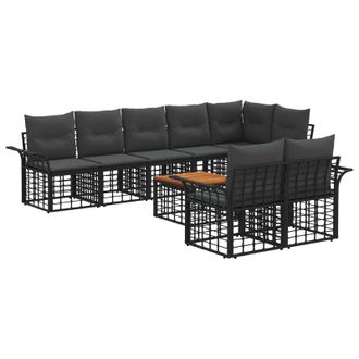vidaXL Conjunto De Sof&aacute;s De Exterior 9 Pcs Negro Y Gris Oscuro Vidaxl