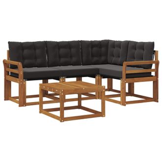 vidaXL Conjunto De Sof&aacute;s De Exterior Con Coj&iacute;n 5 Pcs Natural Y Negro Vidaxl