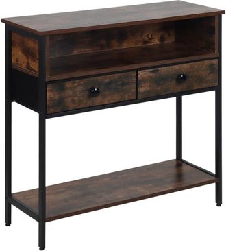 Relaxdays Relaxdays console table, HxWxD:80x80x30 cm, MDF/metal, 2-drawer, slim, industrial, hallway, dark brown