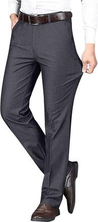 Generic Mens Casual Formal Trousers Business Office Work Smart Dress Pants Straight Leg Flat Front Regular Fit Lounge Work Golf Trousers with Pockets Dark Gra